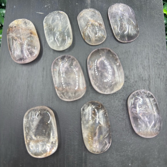 Brazilian Amethyst w/ Powellite Inclusions Palm Stone - *UV Reactive* - Picture 4 of 5